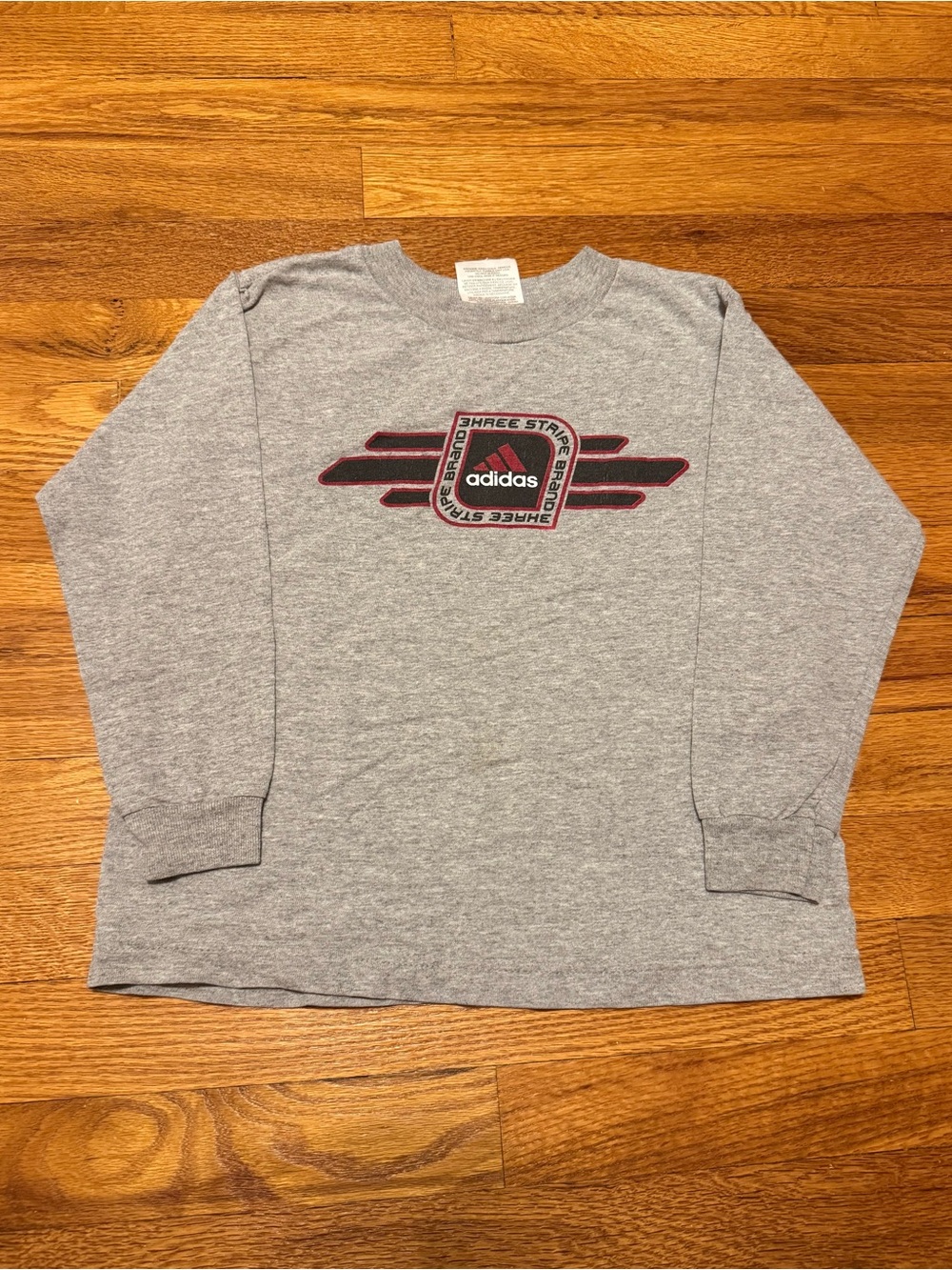 Adidas 3 Stripes Vintage Long Sleeve T Shirt Kids Youth Medium 5 Gray 90s Y2K